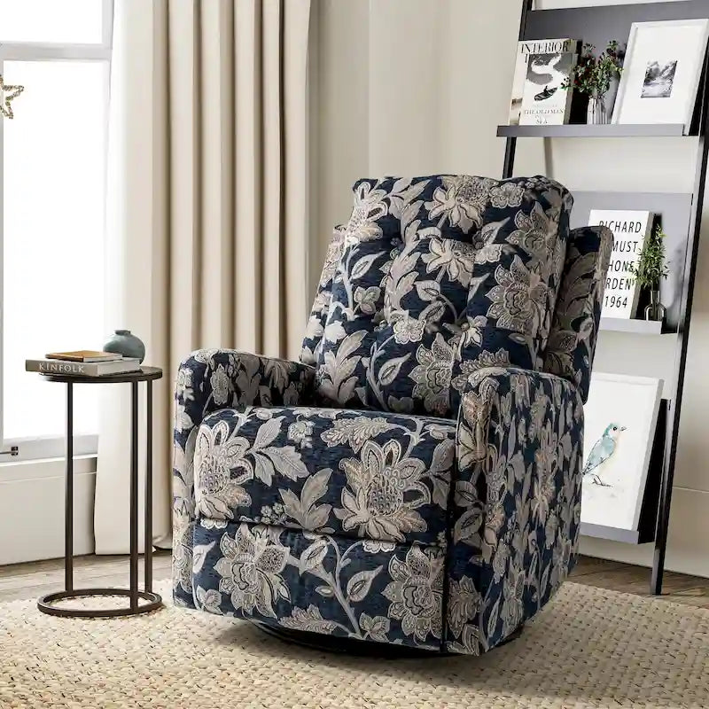 Fauteuil inclinable pivotant manuel Arlette contemporain à fleurs avec dossier capitonné
